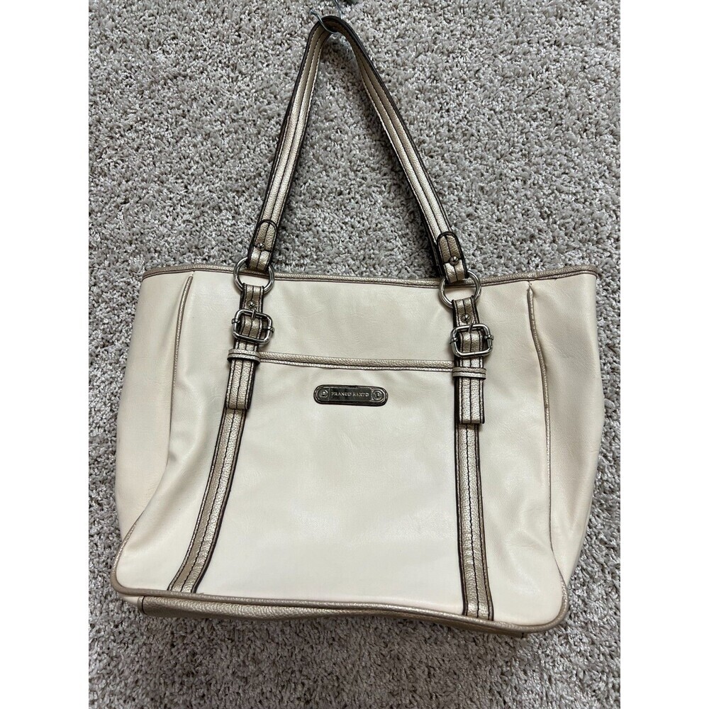 Franco Sarto Cream Off White Tote Bag Gold Trim Shoulder Handbag